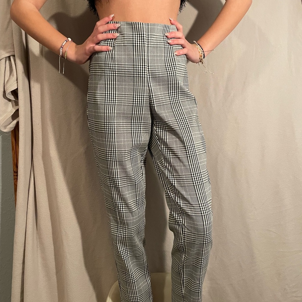 Plaid high-waisted pants